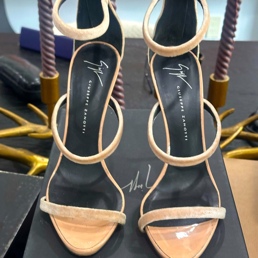 Bristol suede cream strappy heals gently worn